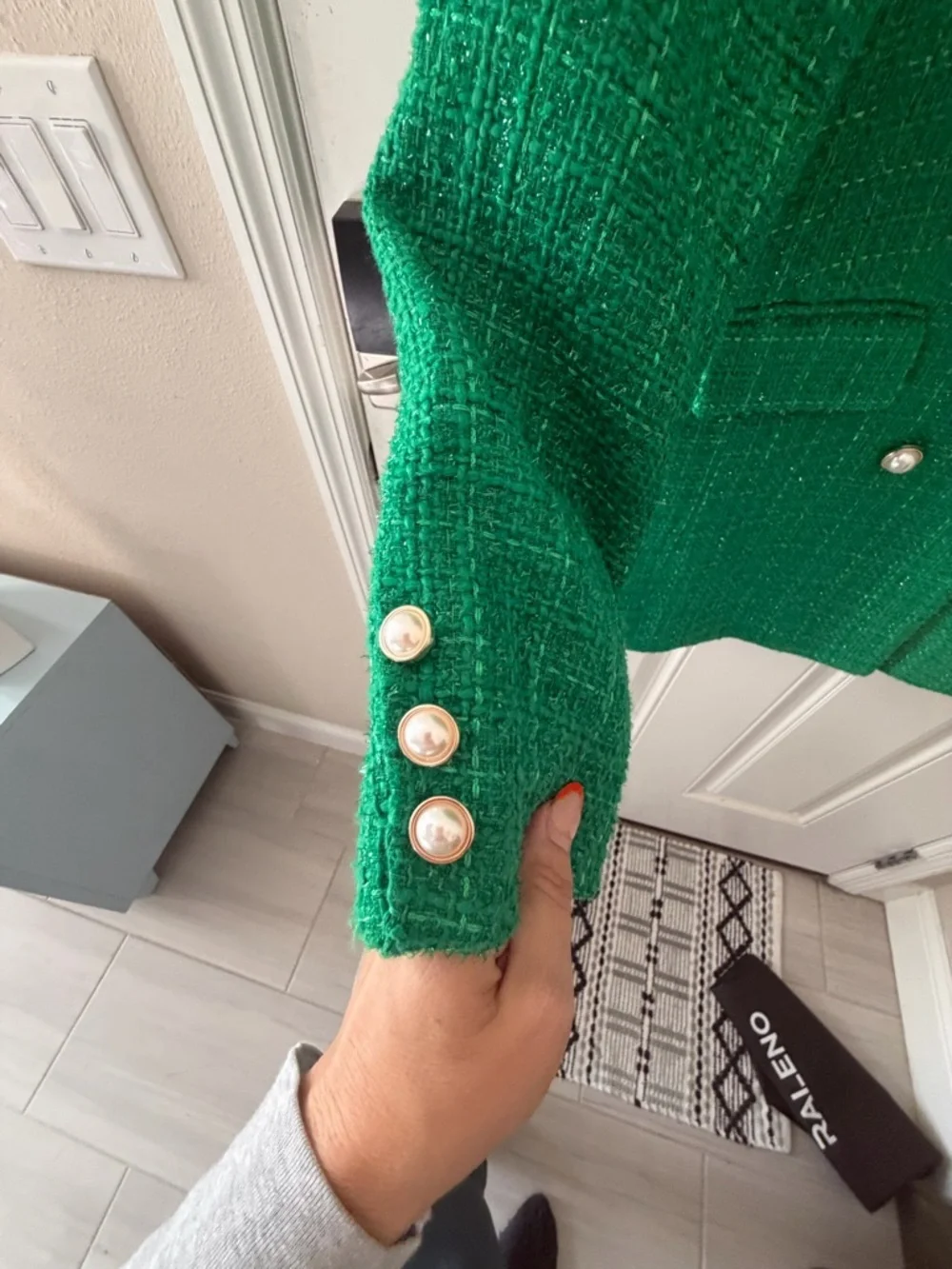 Emerald Green Tweed Double-Breasted Blazer Jacket